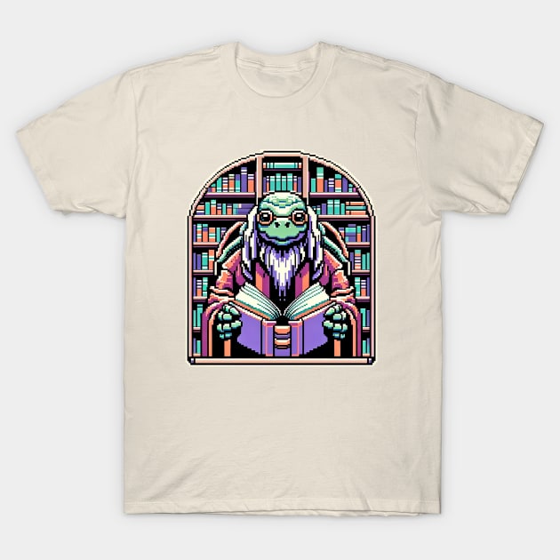 Wisdom Keeper - Cybernetic Turtle Librarian Pixel Art T-Shirt by Pixel Punkster